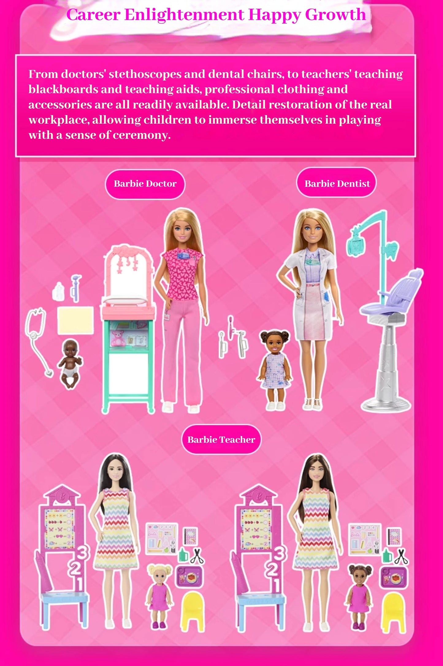 Barbie Doll Baby Career Playset Rich Accessories Doctor Teacher Roles Girls Toy Immersive Professional Experience Surprise Gift