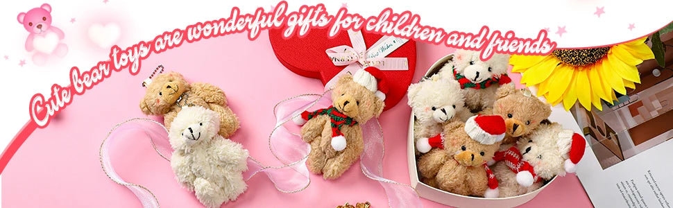 Christmas Stuffed Animal Bear Plush Mini Joint Bear Toys Stuffed Animal Toys Xmas Toys for Birthday Decorations Party Favors