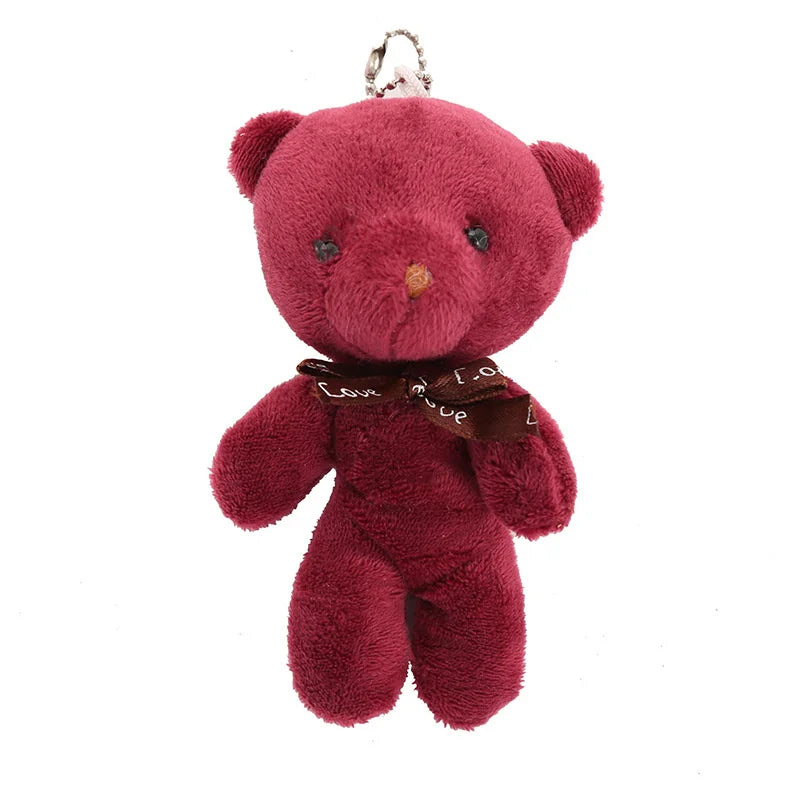 10pcs/pack 12cm Mini Bow Tie Teddy Bear Pendant Plush Toy Colorful Teddy Plush Keychain