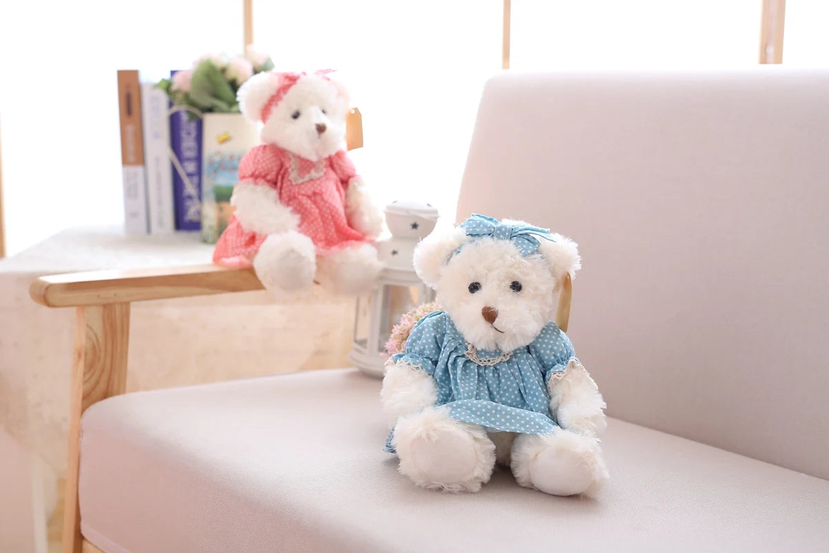 2 pcs/lot 26cm Lovely Couple Teddy Bear With Cloth Plush Toys Dolls Stuffed Toy Kids Baby Children Girl Birthday Christmas Gift
