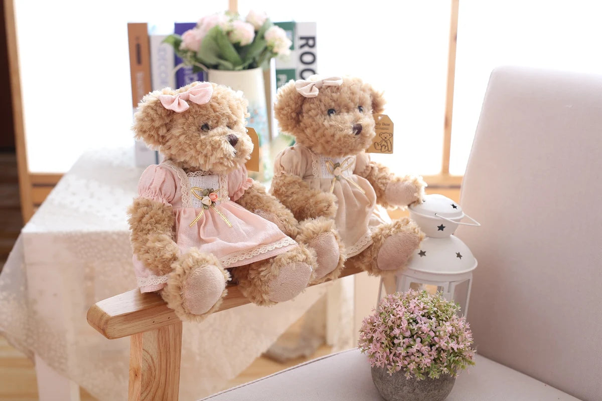 2 pcs/lot 26cm Lovely Couple Teddy Bear With Cloth Plush Toys Dolls Stuffed Toy Kids Baby Children Girl Birthday Christmas Gift