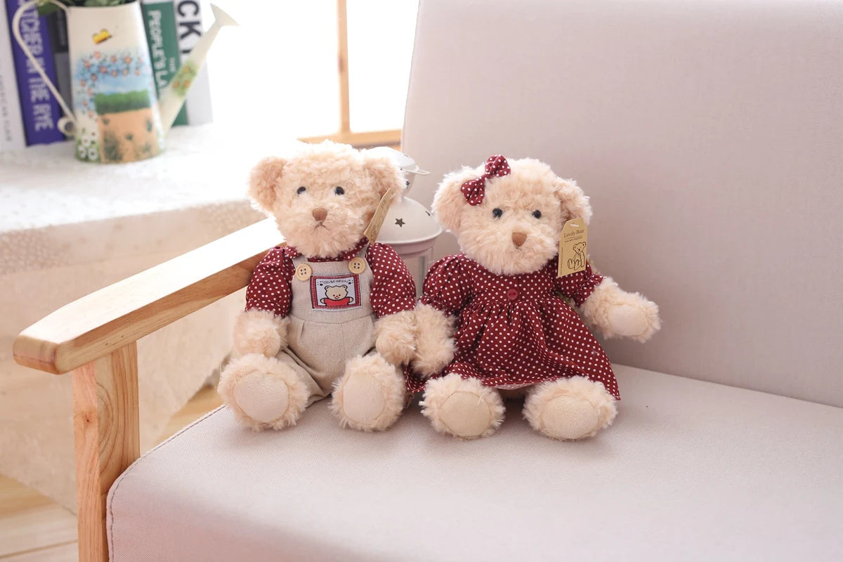2 pcs/lot 26cm Lovely Couple Teddy Bear With Cloth Plush Toys Dolls Stuffed Toy Kids Baby Children Girl Birthday Christmas Gift