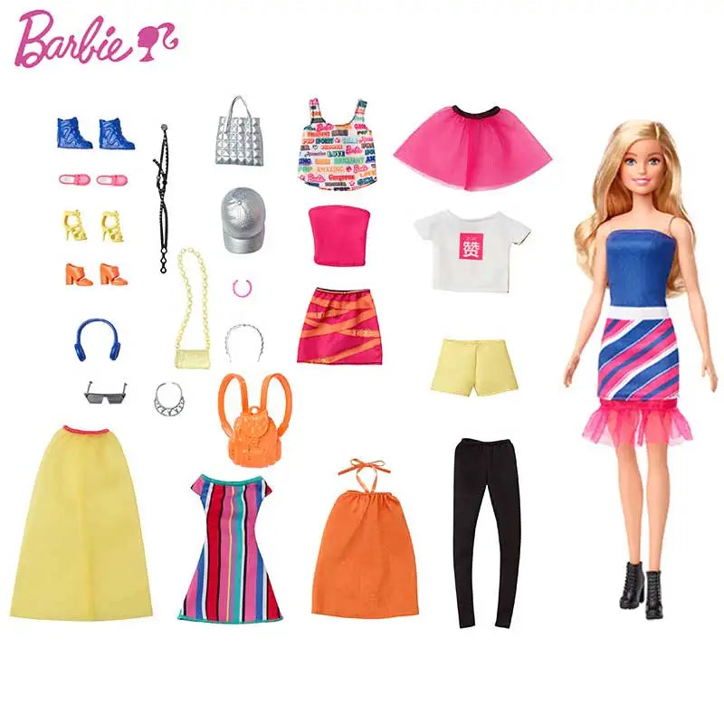 Original Barbie Holiday surprise gift pack doll set princess elegant dress up clothes accessories holiday birthday gift GFF61