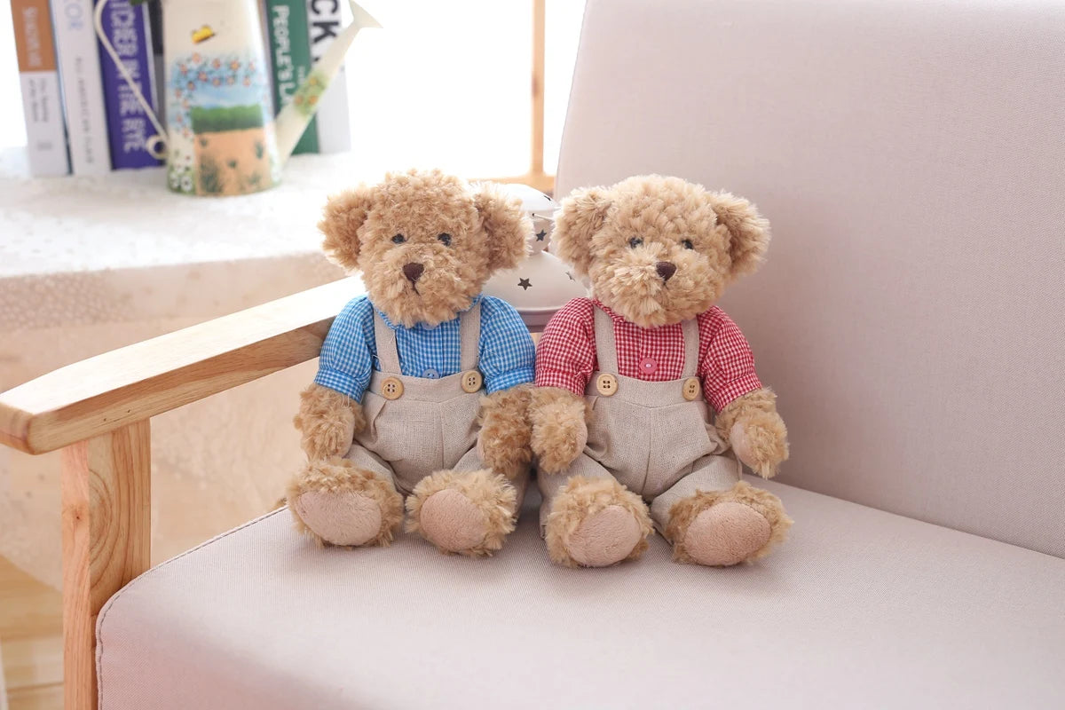 2 pcs/lot 26cm Lovely Couple Teddy Bear With Cloth Plush Toys Dolls Stuffed Toy Kids Baby Children Girl Birthday Christmas Gift