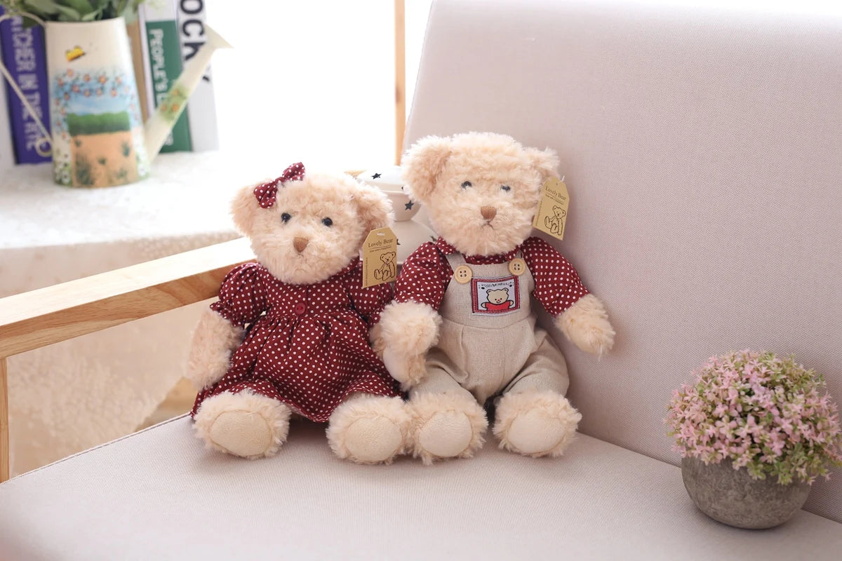 2 pcs/lot 26cm Lovely Couple Teddy Bear With Cloth Plush Toys Dolls Stuffed Toy Kids Baby Children Girl Birthday Christmas Gift