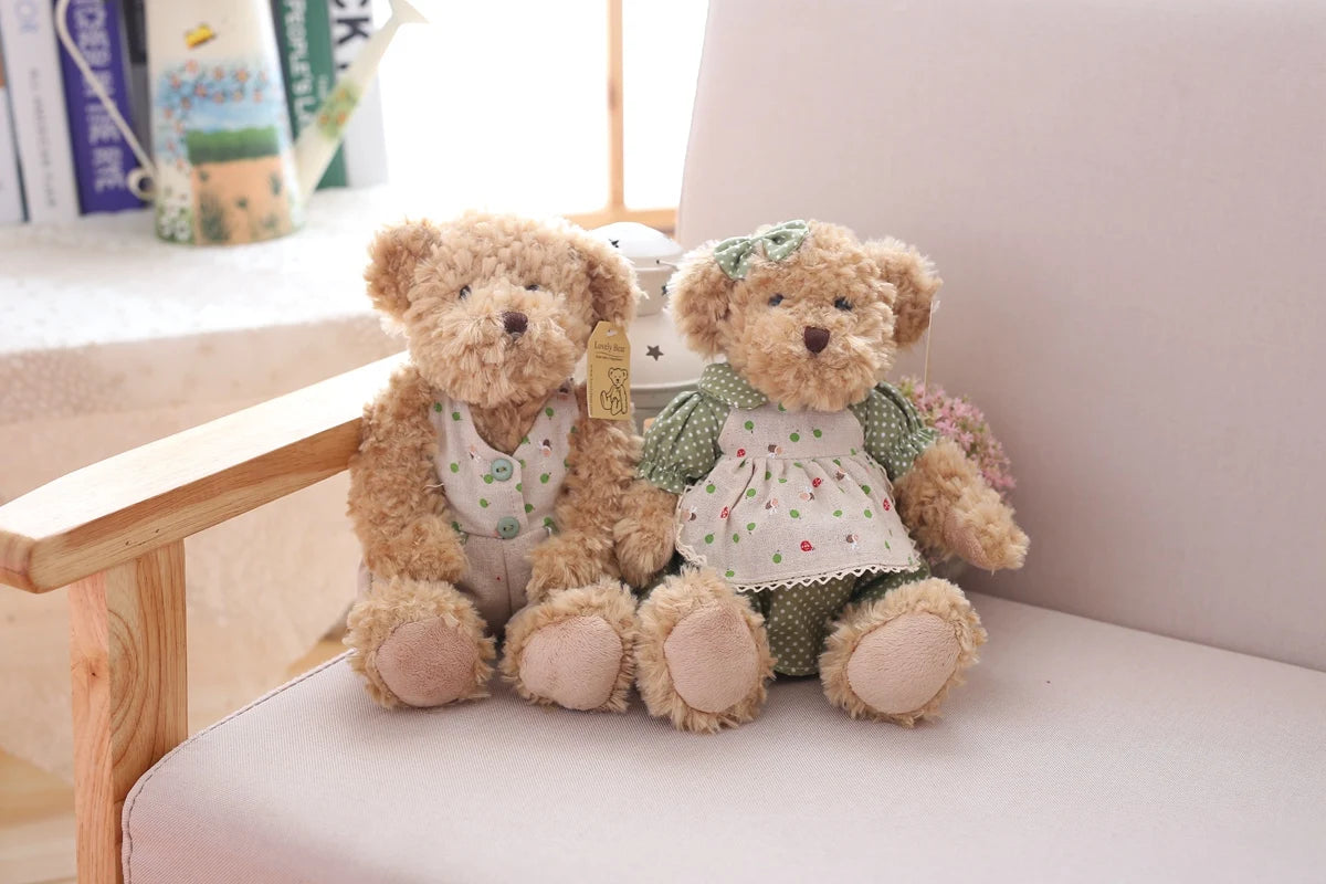 2 pcs/lot 26cm Lovely Couple Teddy Bear With Cloth Plush Toys Dolls Stuffed Toy Kids Baby Children Girl Birthday Christmas Gift
