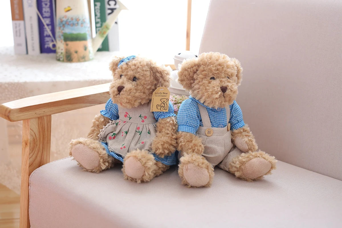 2 pcs/lot 26cm Lovely Couple Teddy Bear With Cloth Plush Toys Dolls Stuffed Toy Kids Baby Children Girl Birthday Christmas Gift