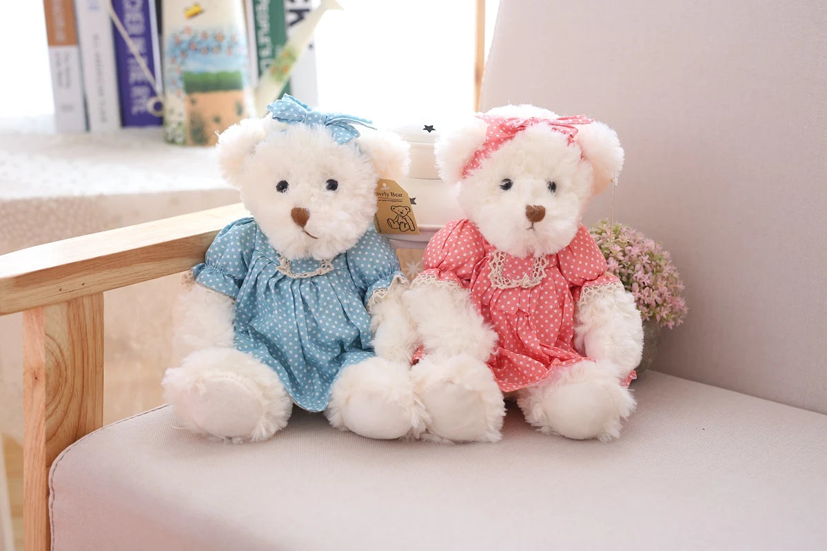 2 pcs/lot 26cm Lovely Couple Teddy Bear With Cloth Plush Toys Dolls Stuffed Toy Kids Baby Children Girl Birthday Christmas Gift