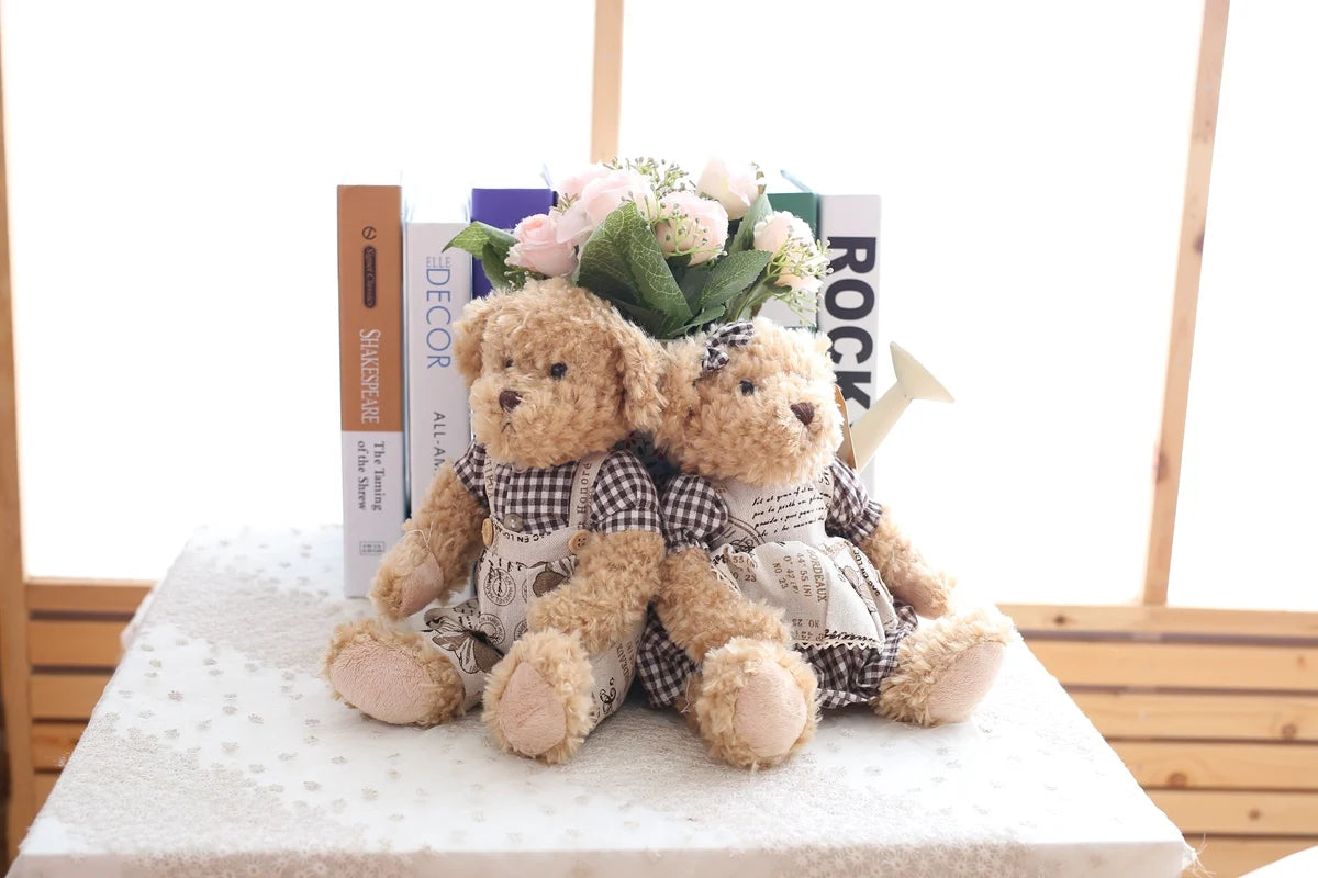 2 pcs/lot 26cm Lovely Couple Teddy Bear With Cloth Plush Toys Dolls Stuffed Toy Kids Baby Children Girl Birthday Christmas Gift