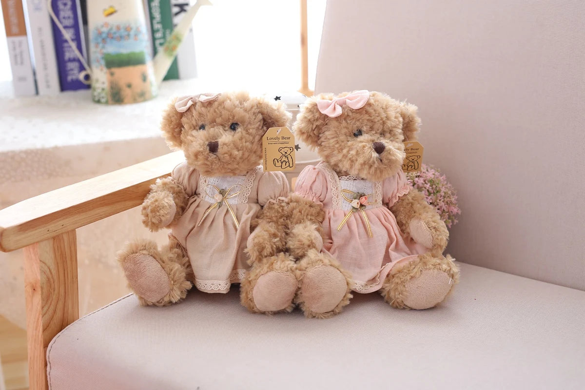 2 pcs/lot 26cm Lovely Couple Teddy Bear With Cloth Plush Toys Dolls Stuffed Toy Kids Baby Children Girl Birthday Christmas Gift