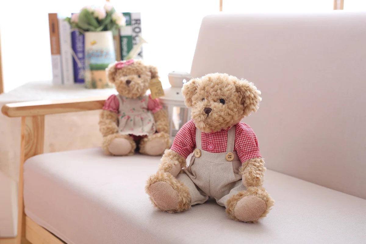 2 pcs/lot 26cm Lovely Couple Teddy Bear With Cloth Plush Toys Dolls Stuffed Toy Kids Baby Children Girl Birthday Christmas Gift