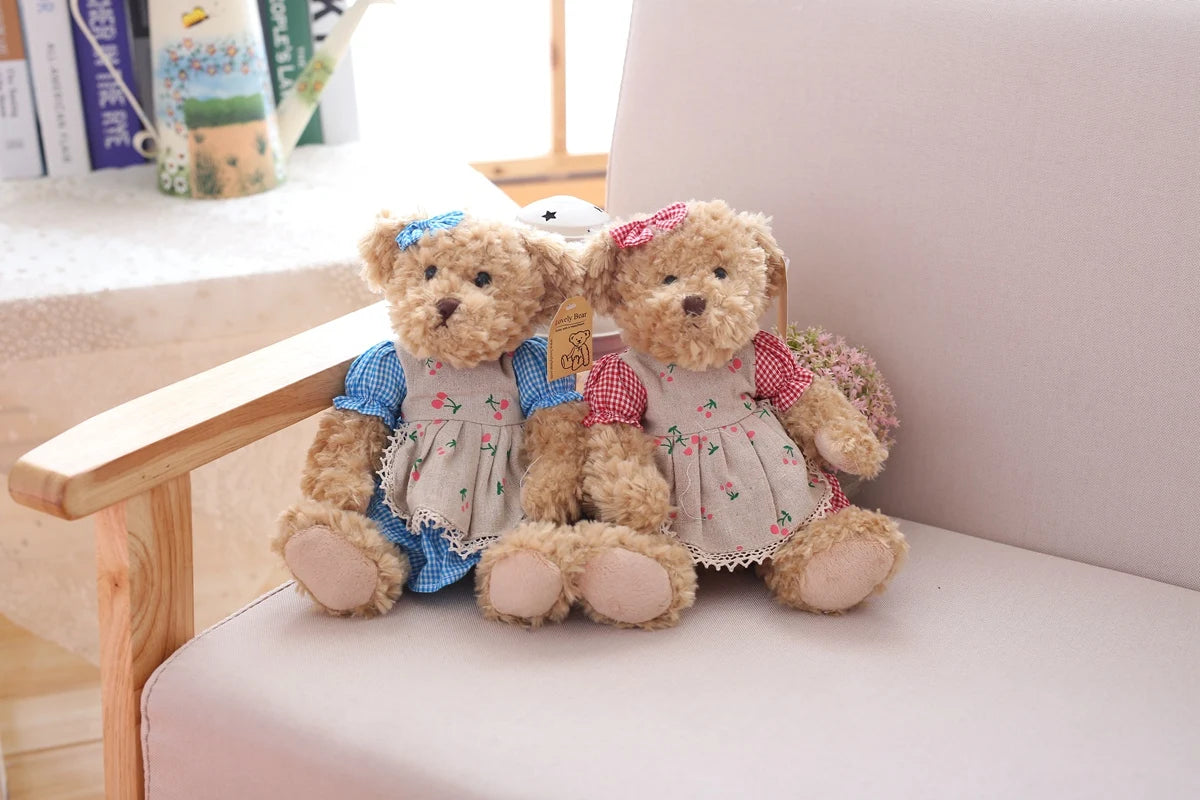 2 pcs/lot 26cm Lovely Couple Teddy Bear With Cloth Plush Toys Dolls Stuffed Toy Kids Baby Children Girl Birthday Christmas Gift