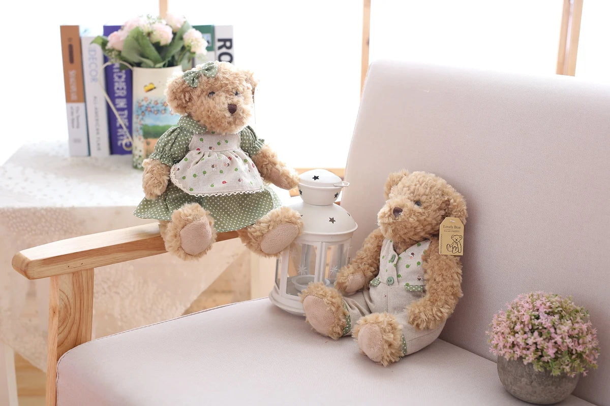 2 pcs/lot 26cm Lovely Couple Teddy Bear With Cloth Plush Toys Dolls Stuffed Toy Kids Baby Children Girl Birthday Christmas Gift
