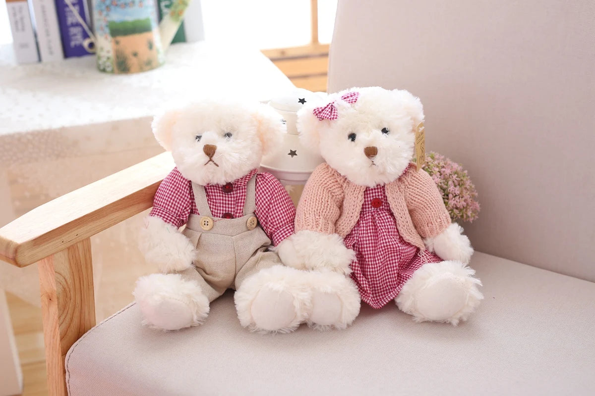 2 pcs/lot 26cm Lovely Couple Teddy Bear With Cloth Plush Toys Dolls Stuffed Toy Kids Baby Children Girl Birthday Christmas Gift