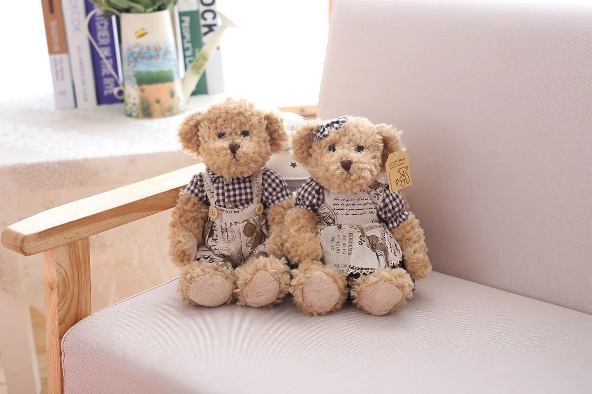 2 pcs/lot 26cm Lovely Couple Teddy Bear With Cloth Plush Toys Dolls Stuffed Toy Kids Baby Children Girl Birthday Christmas Gift