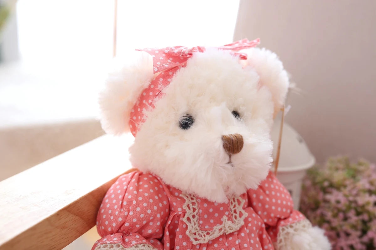 2 pcs/lot 26cm Lovely Couple Teddy Bear With Cloth Plush Toys Dolls Stuffed Toy Kids Baby Children Girl Birthday Christmas Gift