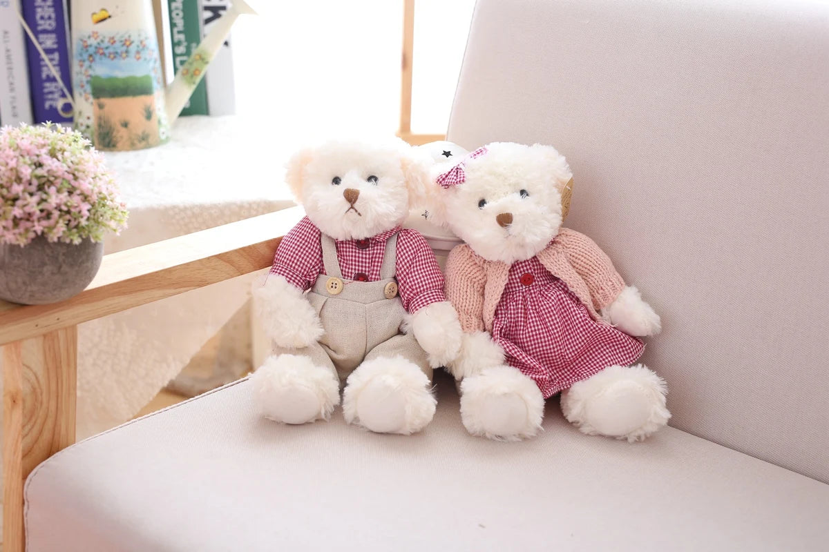 2 pcs/lot 26cm Lovely Couple Teddy Bear With Cloth Plush Toys Dolls Stuffed Toy Kids Baby Children Girl Birthday Christmas Gift