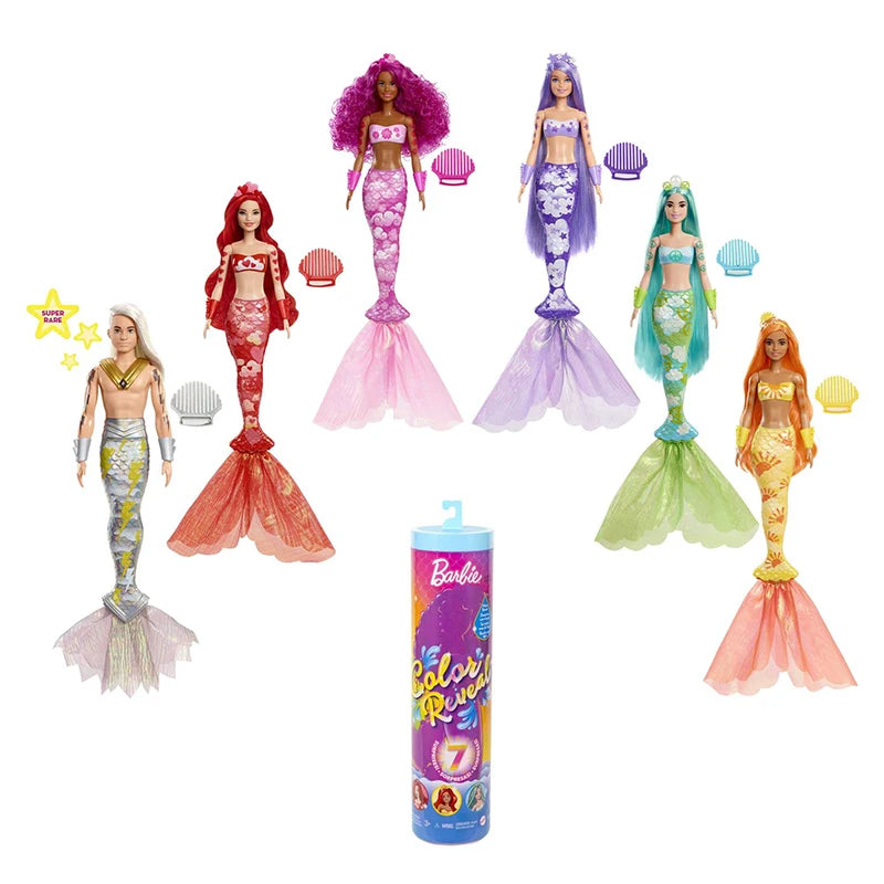 Barbie Color Reveal Doll Accessories with Surprises Mermaid Series Party Water Reveal Series Neon Tie-Dye Series Toy Kids Gift