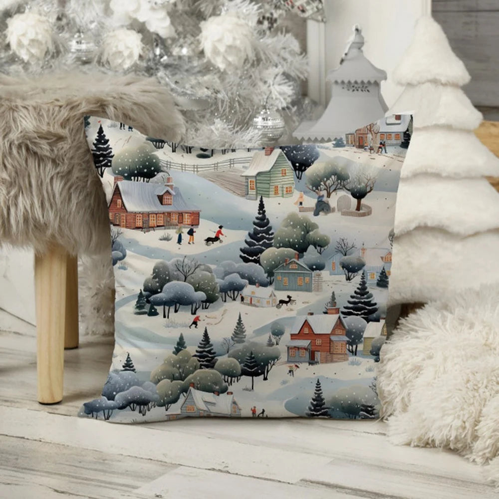 Snow Forest Pillow Customizable Decorative Pillow Winter Home Decoration Christmas Gift Selection Bedroom Sofa Soft Linen Pillow