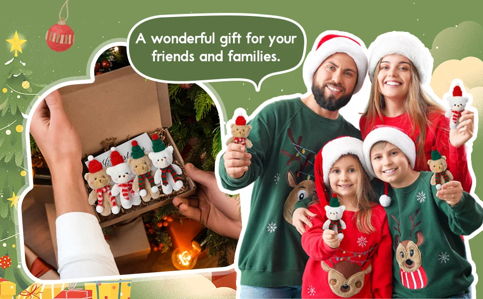 Christmas Stuffed Animal Bear Christmas Small Plush Cute Bear Stuffed Animals Xmas Toys for Birthday Decorations Party Favors