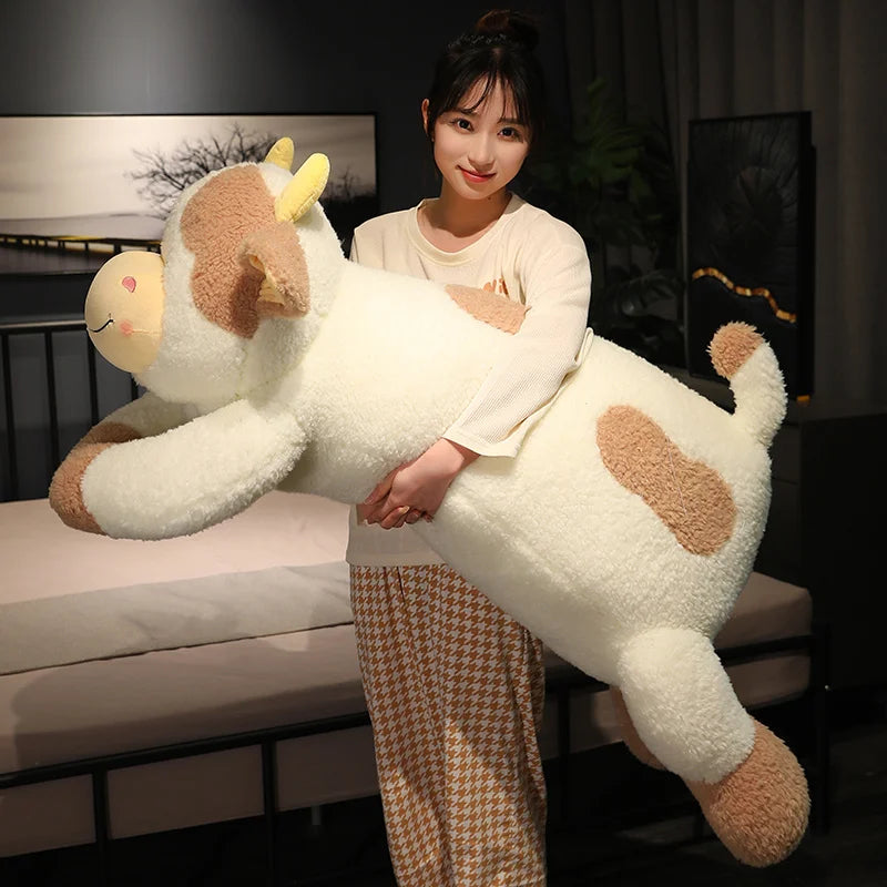 Hot 1pc 90cm Lovely Milk Cow Plush Toys Cartoon Stuffed Animal Cattle Dolls Sleeping Pillow For Baby Girls Birthday Gifts