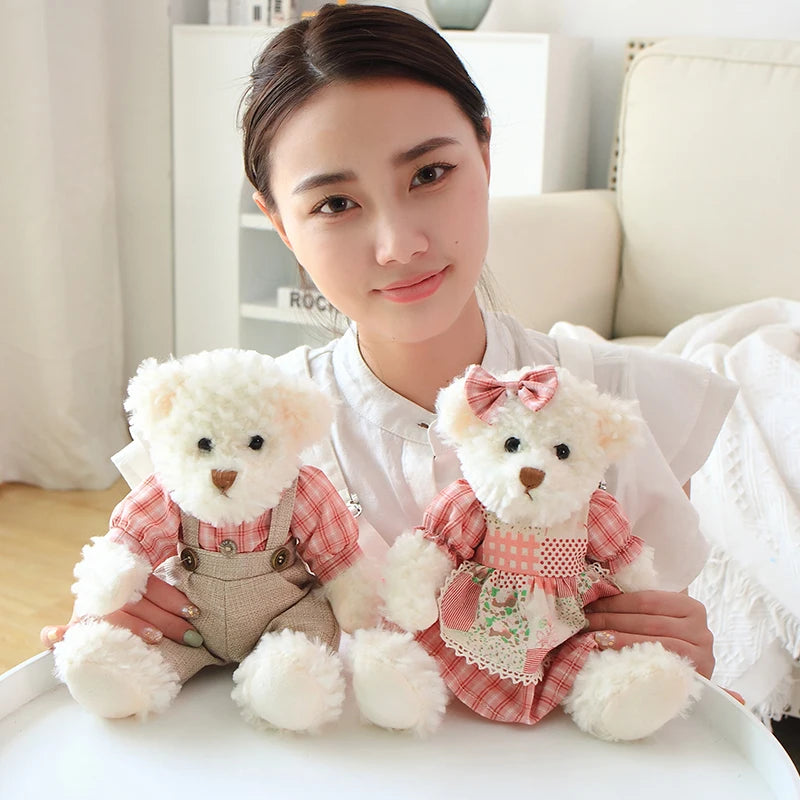2 pcs/lot 26cm Lovely Couple Teddy Bear With Cloth Plush Toys Dolls Stuffed Toy Kids Baby Children Girl Birthday Christmas Gift