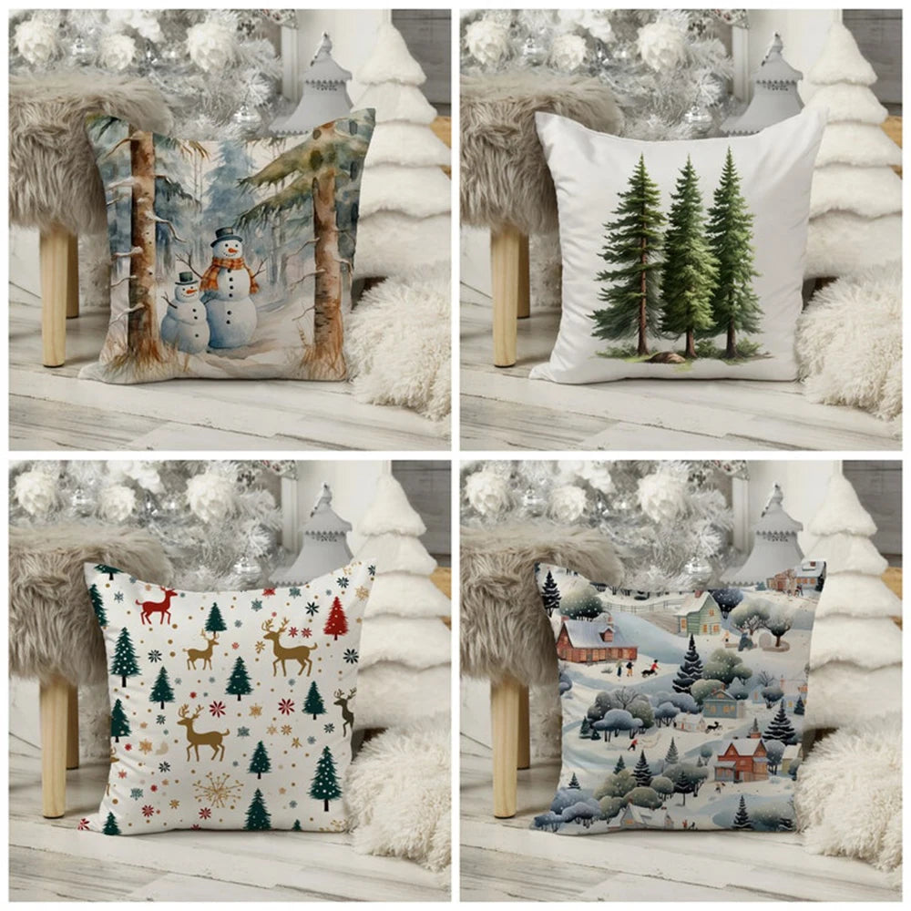 Snow Forest Pillow Customizable Decorative Pillow Winter Home Decoration Christmas Gift Selection Bedroom Sofa Soft Linen Pillow