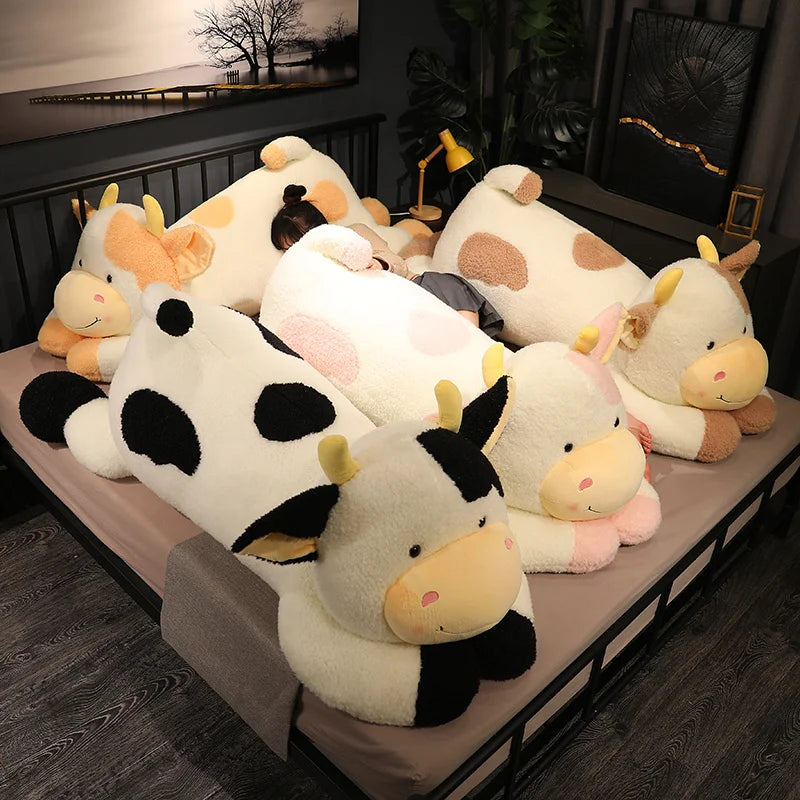 Hot 1pc 90cm Lovely Milk Cow Plush Toys Cartoon Stuffed Animal Cattle Dolls Sleeping Pillow For Baby Girls Birthday Gifts