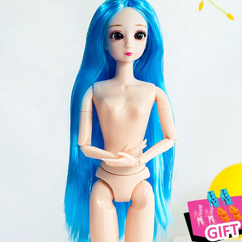 30cm Barbie Naked Body with Head Pretty Hair Joint Moveable Dolls Toys for Girls 3d Simulation Eye 1/6 Bjd Dress Up Toy Princess