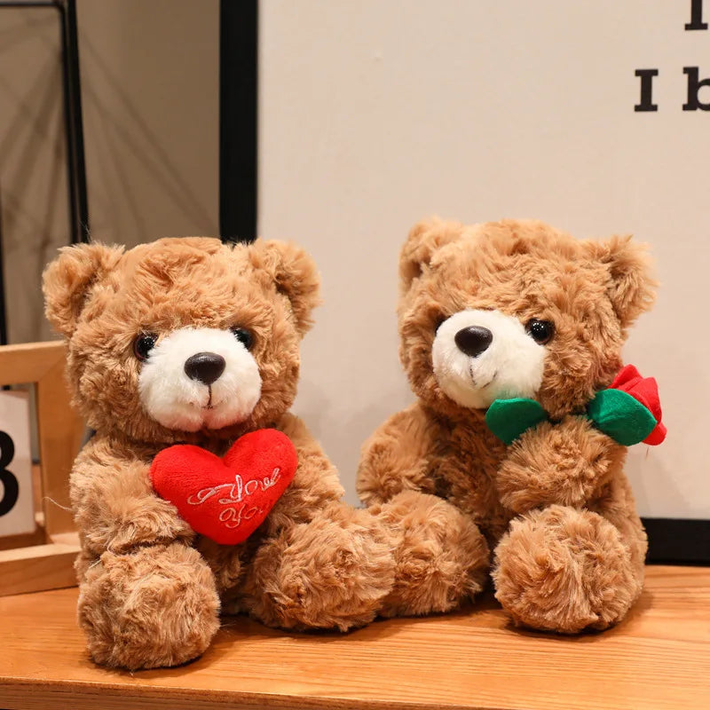 Valentine's Day Teddy Bear Soft Plush Toy Rose Flower Hats Love Heart Brown Bear Stuffed Plushies Animal Gifts For Girls