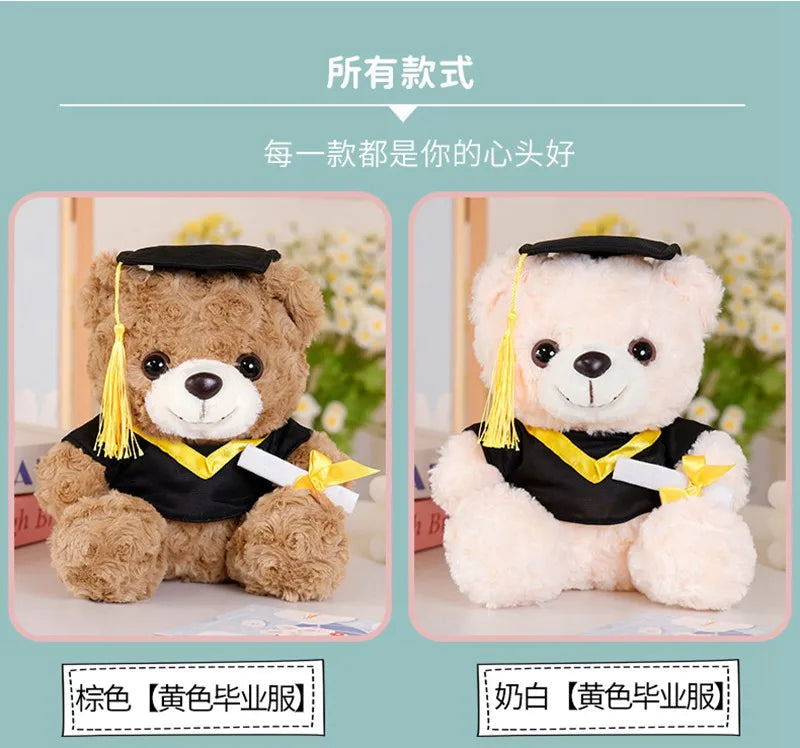 25cm Graduation Dr.Bear Plush Toy Cute Christmas Hat Teddy Bear Soft Doll Boys Girls Students Graduation Gift