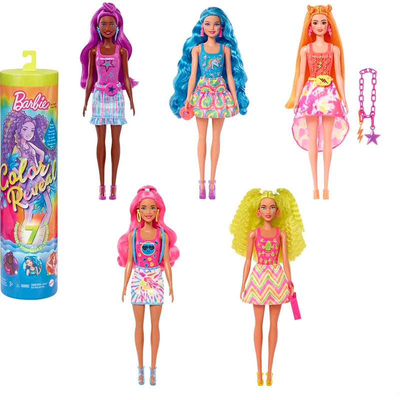 Barbie Color Reveal Doll Accessories with Surprises Mermaid Series Party Water Reveal Series Neon Tie-Dye Series Toy Kids Gift