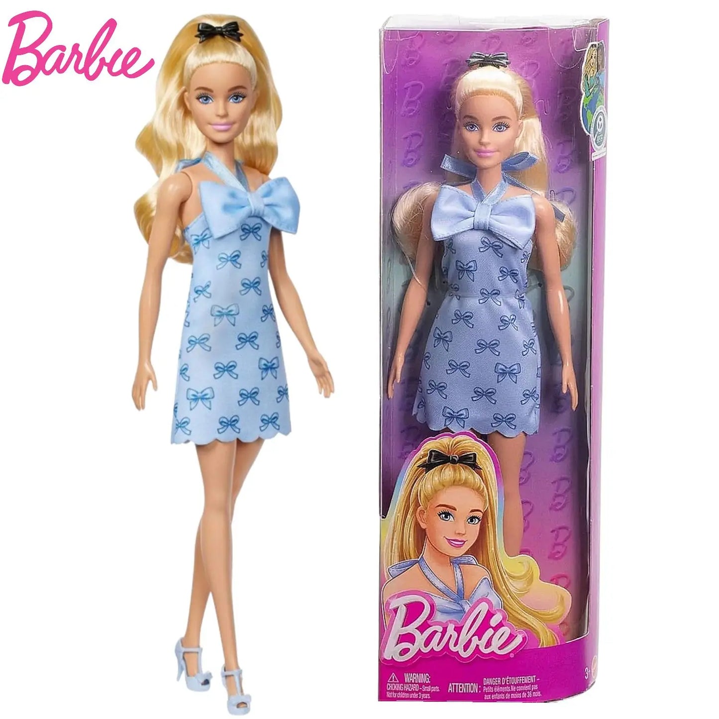 2025 Original Mattel Barbie Fashionistas Doll #237 Blue Bow Halter Dress Blonde Ponytail Dolls for Girls Toys for Children Gifts