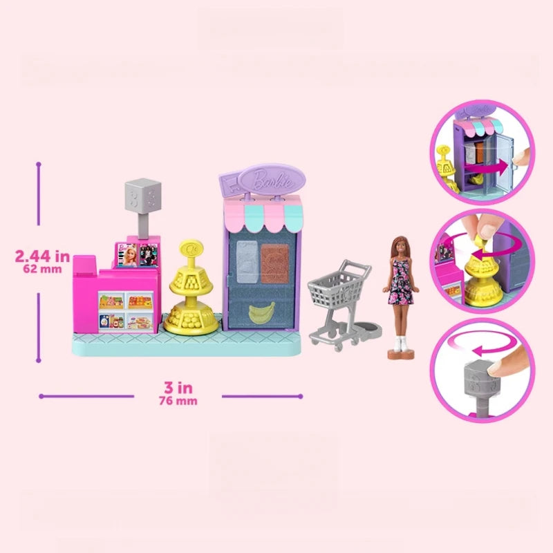 Original Barbie Doll Mini Barbieland Hair Salon Pet Fruit Supermarket Dessert Shop Accessories Dolls for Girls Toy Birthday Gift