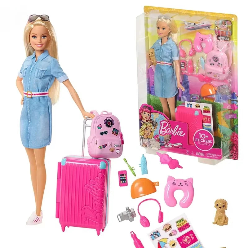 Original Travel Barbie Doll with Clothes Accessories Brinquedos Barbie Doll Toys for Children Juguete Baby Toys for Girls Boneca