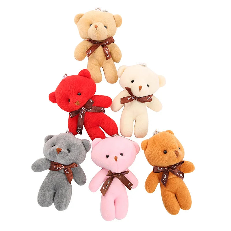 10pcs/pack 12cm Mini Bow Tie Teddy Bear Pendant Plush Toy Colorful Teddy Plush Keychain