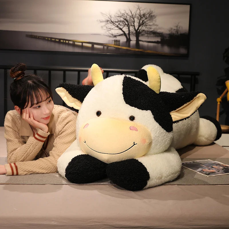 Hot 1pc 90cm Lovely Milk Cow Plush Toys Cartoon Stuffed Animal Cattle Dolls Sleeping Pillow For Baby Girls Birthday Gifts