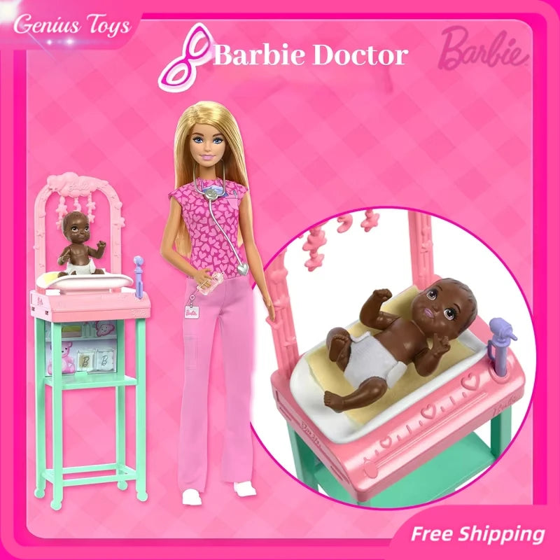 Barbie Doll Baby Career Playset Rich Accessories Doctor Teacher Roles Girls Toy Immersive Professional Experience  Surprise Gift
