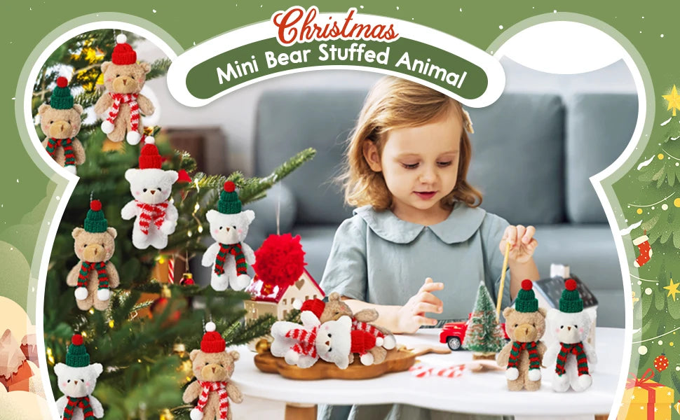 Christmas Stuffed Animal Bear Christmas Small Plush Cute Bear Stuffed Animals Xmas Toys for Birthday Decorations Party Favors
