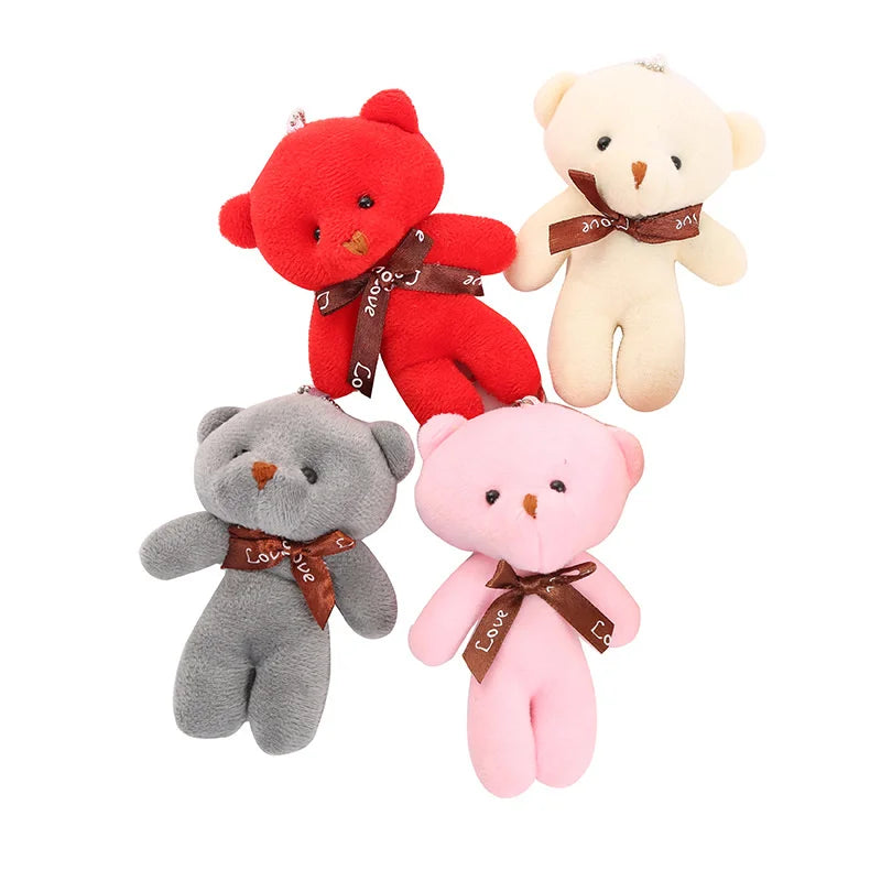 10pcs/pack 12cm Mini Bow Tie Teddy Bear Pendant Plush Toy Colorful Teddy Plush Keychain