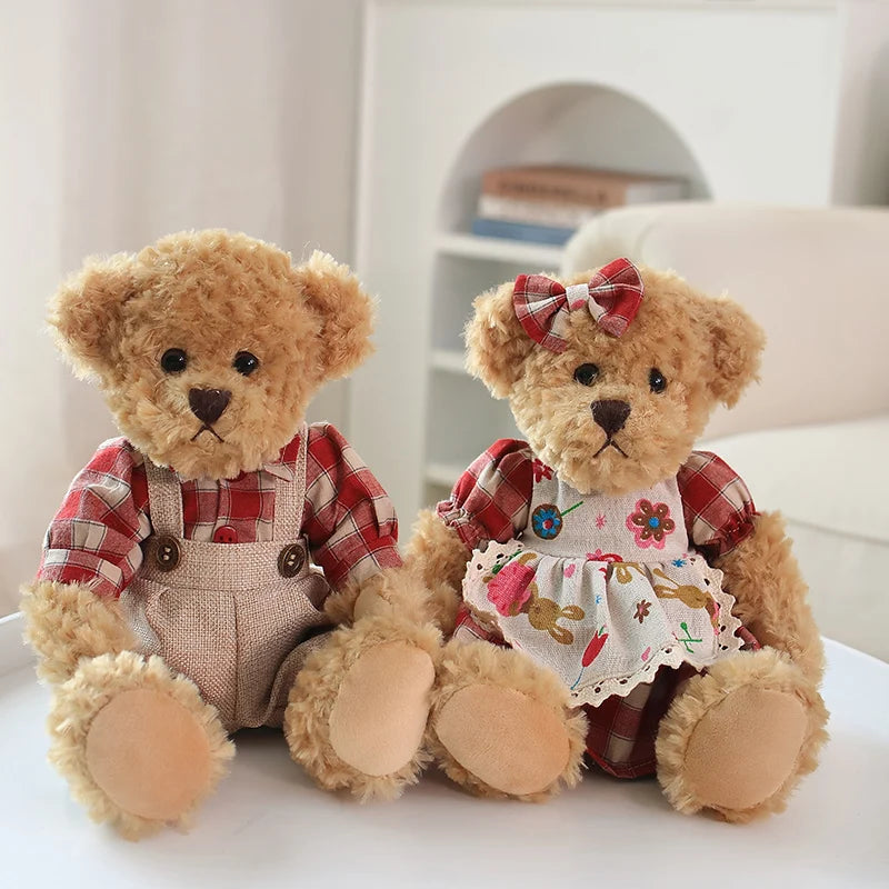 2 pcs/lot 26cm Lovely Couple Teddy Bear With Cloth Plush Toys Dolls Stuffed Toy Kids Baby Children Girl Birthday Christmas Gift