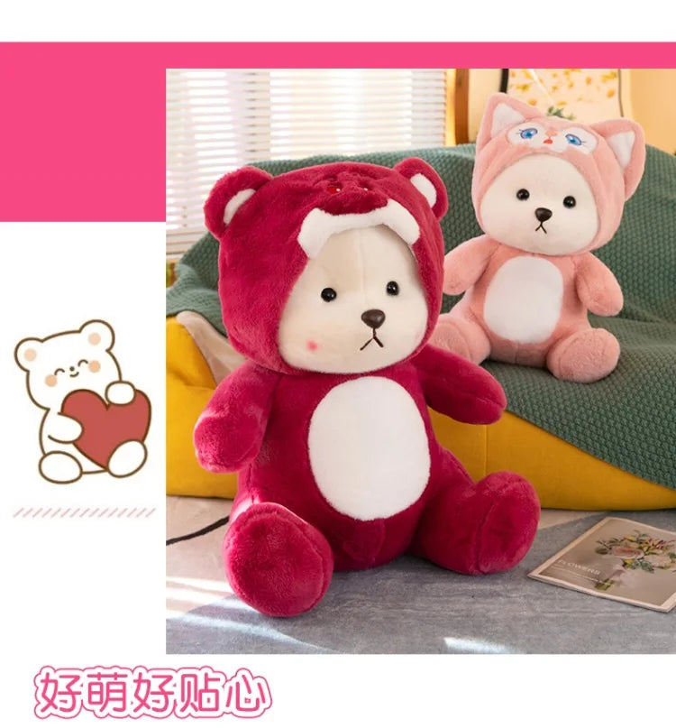 50cm Stitch Transforms Cute Bear Doll Stitch Teddy Bear Plush Toys Strawberry Bear Valentine's Day Gift for Girls