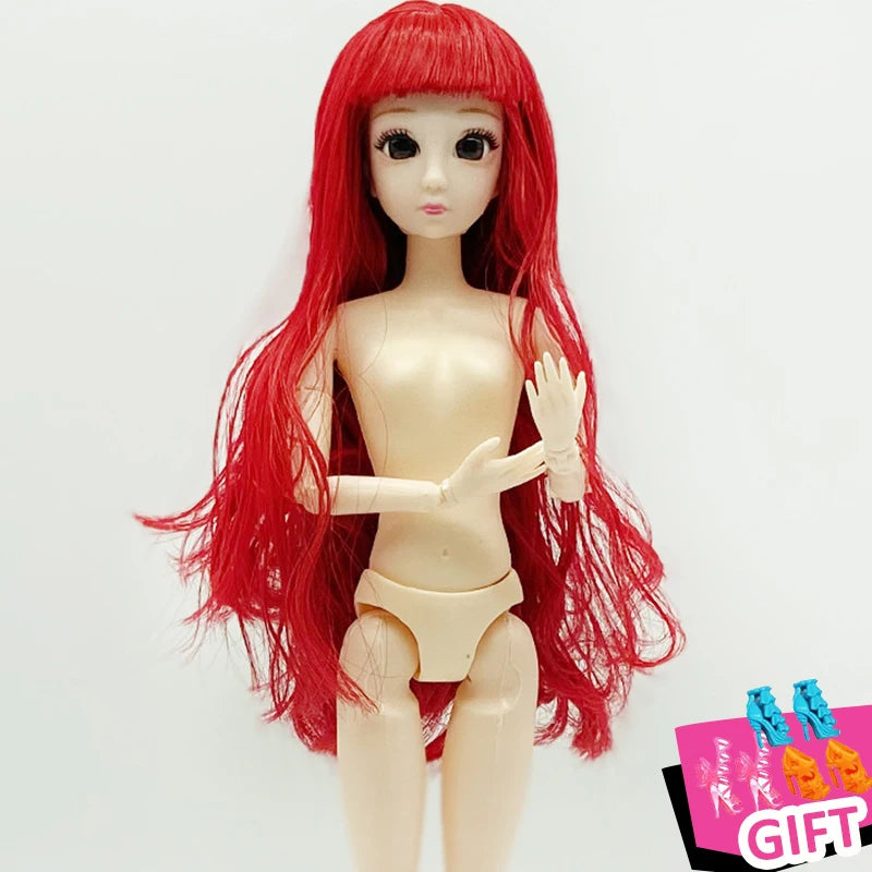 30cm Barbie Naked Body with Head Pretty Hair Joint Moveable Dolls Toys for Girls 3d Simulation Eye 1/6 Bjd Dress Up Toy Princess