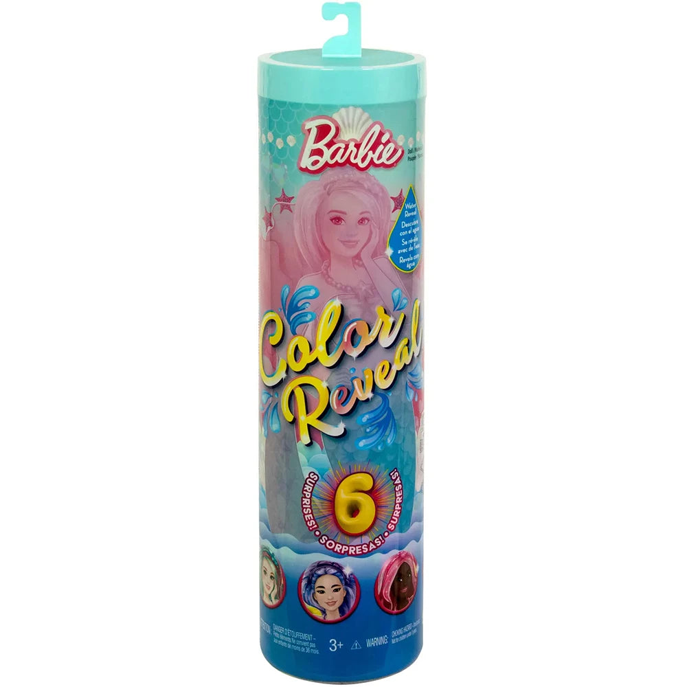 Mattel Barbie Color Reveal Mermaid Series 11.5 Inch Doll and Accessories with 6 Surprises, Color Change Hair, Gift for Kids