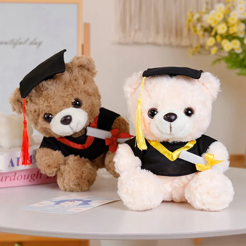 25cm Graduation Dr.Bear Plush Toy Cute Christmas Hat Teddy Bear Soft Doll Boys Girls Students Graduation Gift