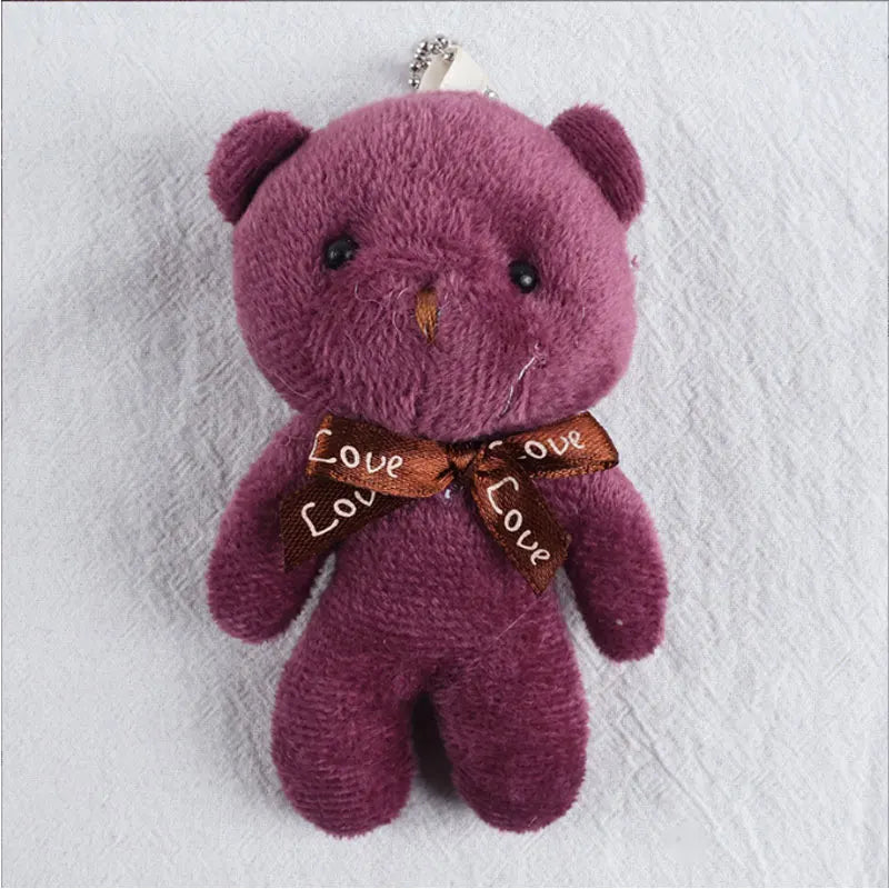 10pcs/pack 12cm Mini Bow Tie Teddy Bear Pendant Plush Toy Colorful Teddy Plush Keychain