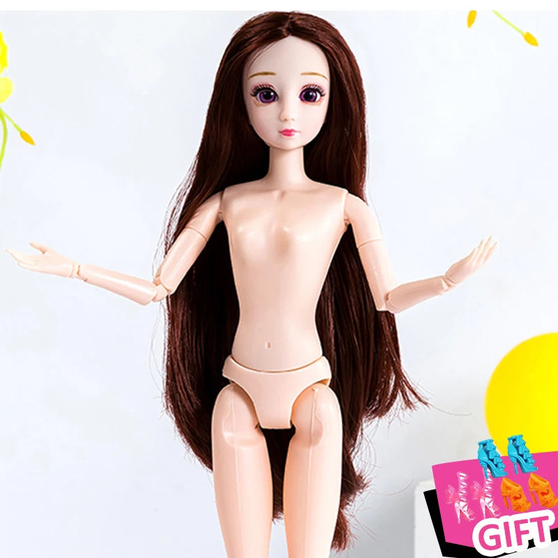 30cm Barbie Naked Body with Head Pretty Hair Joint Moveable Dolls Toys for Girls 3d Simulation Eye 1/6 Bjd Dress Up Toy Princess