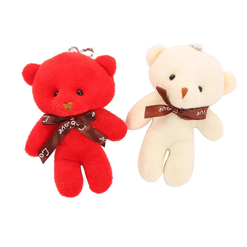 10pcs/pack 12cm Mini Bow Tie Teddy Bear Pendant Plush Toy Colorful Teddy Plush Keychain