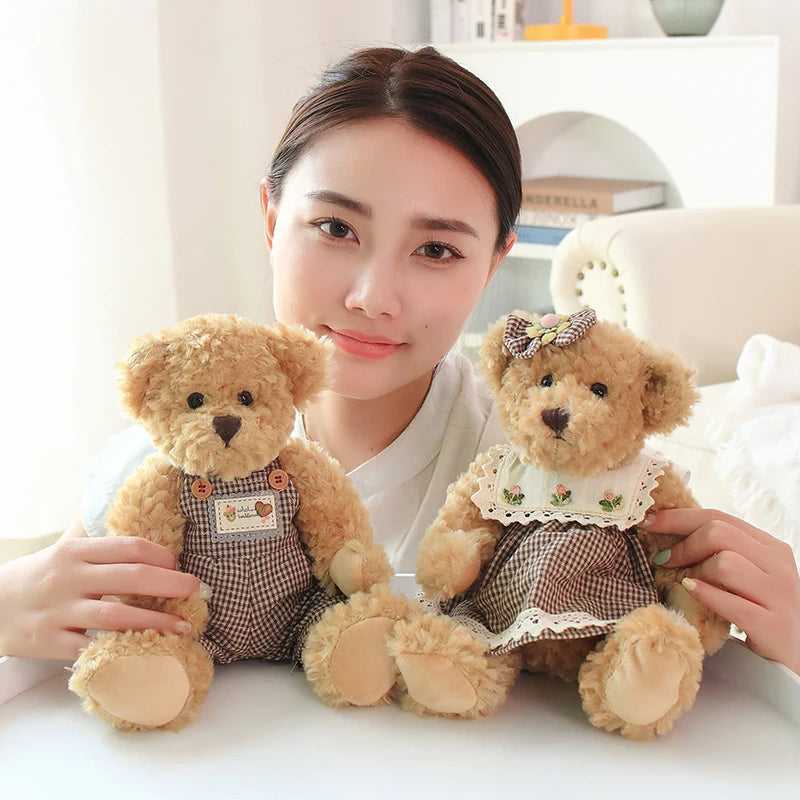 2 pcs/lot 26cm Lovely Couple Teddy Bear With Cloth Plush Toys Dolls Stuffed Toy Kids Baby Children Girl Birthday Christmas Gift