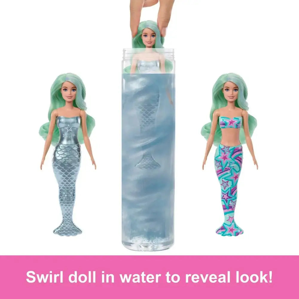 Mattel Barbie Color Reveal Mermaid Series 11.5 Inch Doll and Accessories with 6 Surprises, Color Change Hair, Gift for Kids